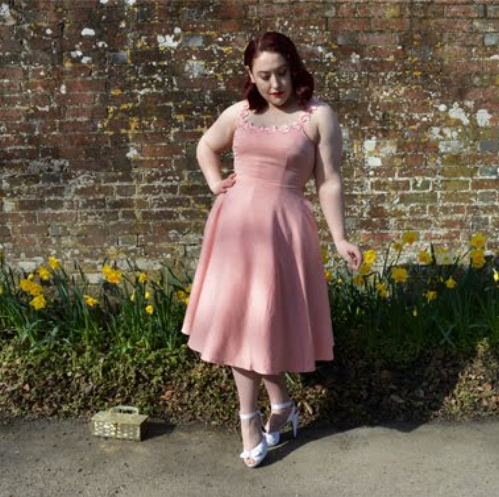 Voodoo vixen "sweet violet" pink flower spaghetti strap midi dress